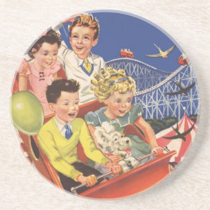 Vintage-Kinderballons Hund Achterbahnfahrt Sandstein Untersetzer