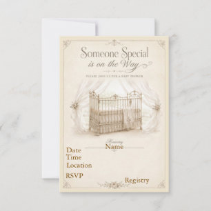 Vintage-Kinderbett-Baby-Shower-Einladungen Einladung