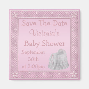 Vintage-Kinderbett-Rosa Save-the-Date-Baby-Party Magnet