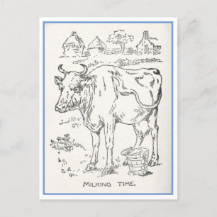Vintage Kinderbuch-Illustration Kuh Farm Milk Postkarte