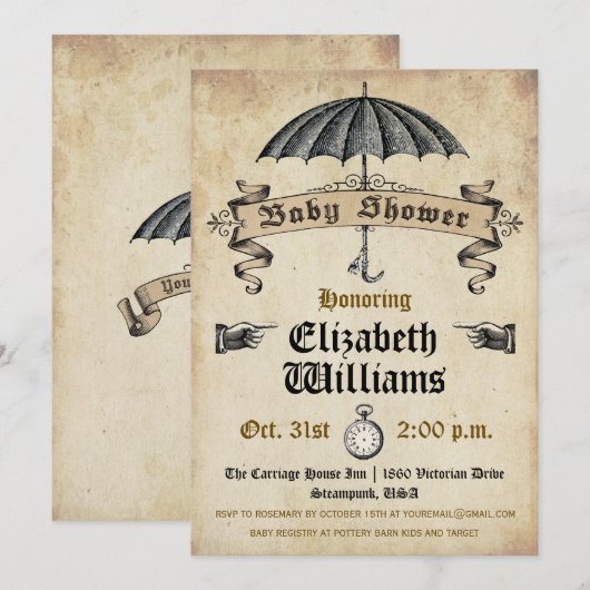 Vintage Kinderdusche Einladung (Vorne/Hinten)