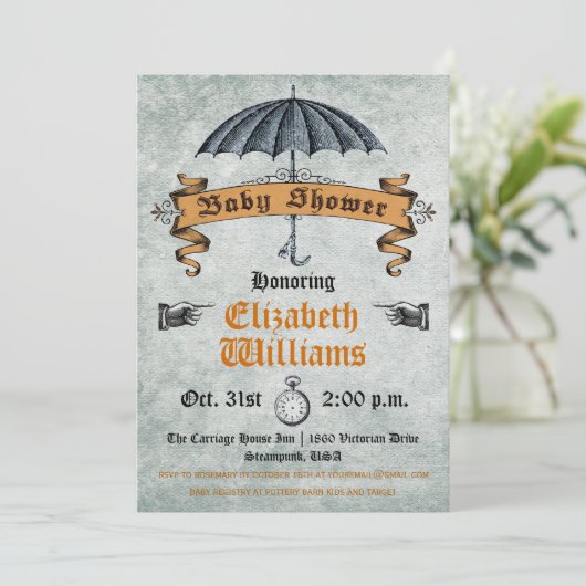 Vintage Kinderdusche Einladung (Stehend Vorderseite)