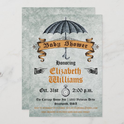 Vintage Kinderdusche Einladung (Vorne/Hinten)