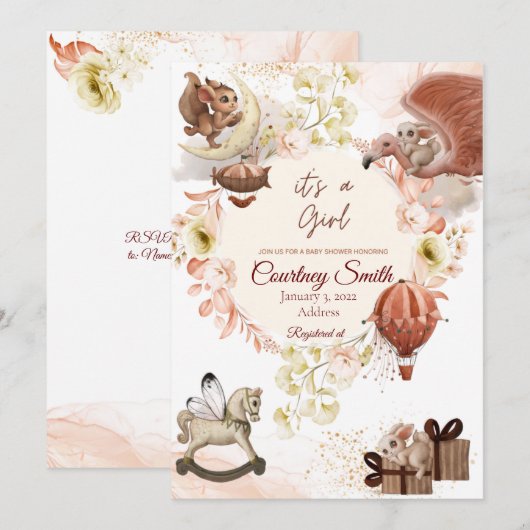 Vintage Kinderdusche Einladung (Vorne/Hinten)