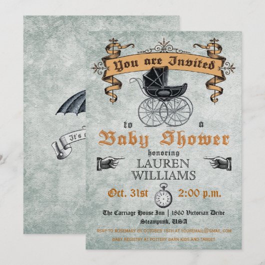 Vintage Kinderdusche Einladung (Vorne/Hinten)