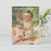 Vintage Kinderdusche, Kindermädchen Einladung (Stehend Vorderseite)