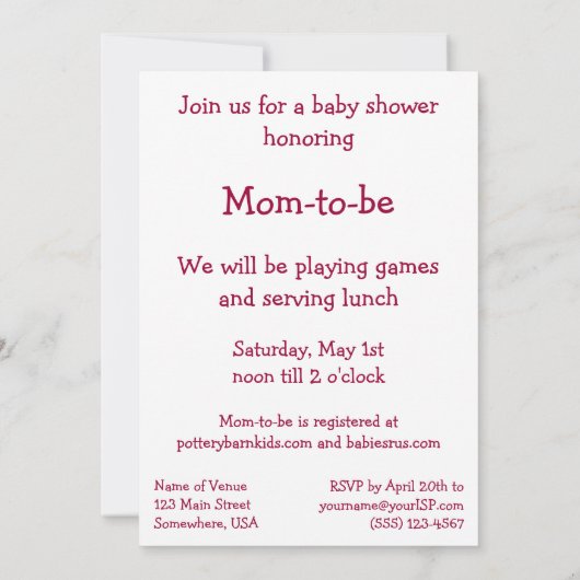 Vintage Kinderdusche, Kindermädchen Einladung (Rückseite)