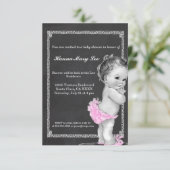 Vintage Kinderdusche mit rosa Kopfkarton - Einladu Einladung (Stehend Vorderseite)