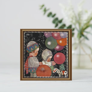 Vintage Kindergeburtstagsfeier, Luftballons und Sp Einladung
