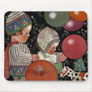 Vintage Kindergeburtstagsfeier, Luftballons und Sp Mousepad