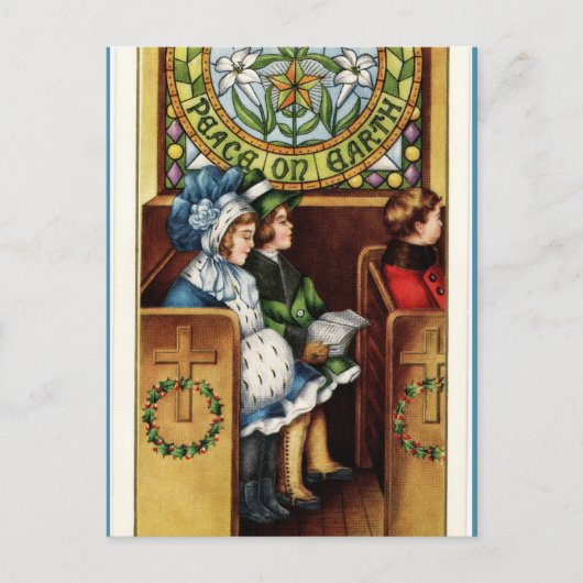 Vintage Kinderkirche Weltfrieden Weihnachten Postkarte (Vorderseite)