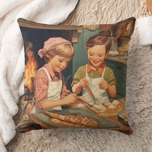 Vintage Kinderkochkunst Kissen (Decke)