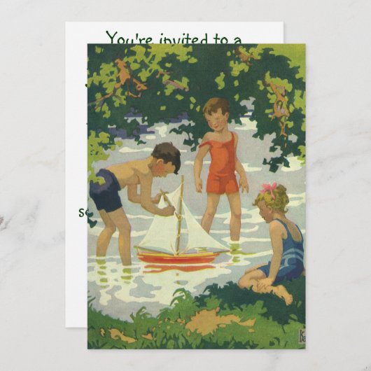 Vintage Kindersegelboot Geburtstagsparty Einladung (Vorne/Hinten)
