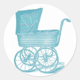 Vintage-Kinderwagen-Baby-Junge-Shower-Aufkleber Runder Aufkleber