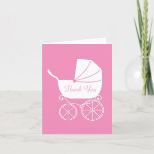 Vintage-Kinderwagen-Baby-Party Elegante rosa Mädch Dankeskarte