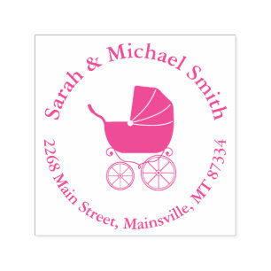 Vintage-Kinderwagen-Baby-Party Süße rosa Mädchen Permastempel