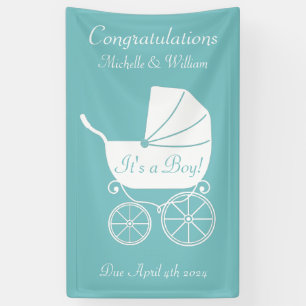 Vintage-Kinderwagen-Baby-Party Süßer blauer Junge Banner