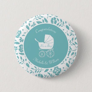 Vintage-Kinderwagen-Baby-Party Süßer blauer Junge Button
