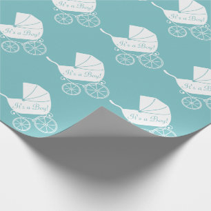 Vintage-Kinderwagen-Baby-Party Süßer blauer Junge Geschenkpapier