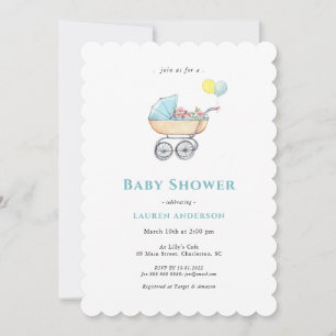 Vintage Kinderwagen Babydusche Einladung