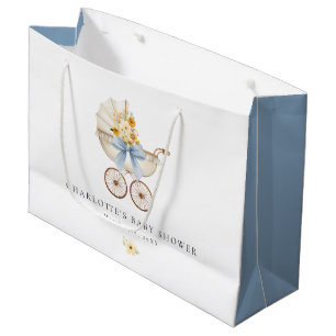 Vintage-Kinderwagen Blau Große Baby-Shower-Tasche Geschenktüte