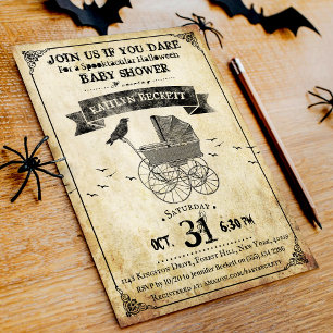 Vintage Kinderwagen Halloween Babyparty Einladung