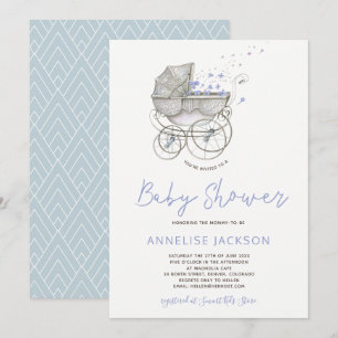 Vintage-Kinderwagen pastellblaue Babyshower für ei Einladung