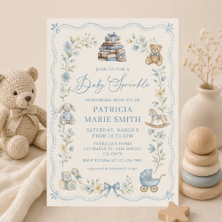 Vintage-Kinderzimmer-blaue-Blumen-Einladung-zur-Ba Einladung