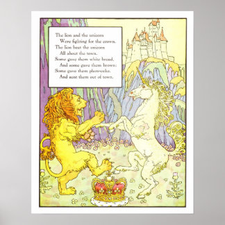 Vintage-Kinderzimmer-Druck - Löwe und Einhorn Poster