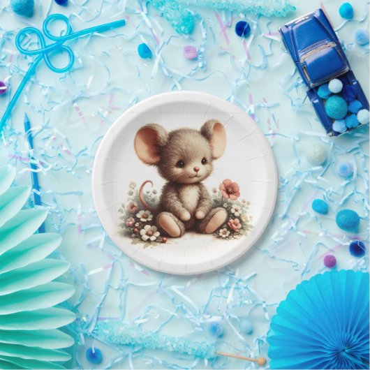 Vintage Kinderzimmer-Maus-Blume Pappteller (Party)