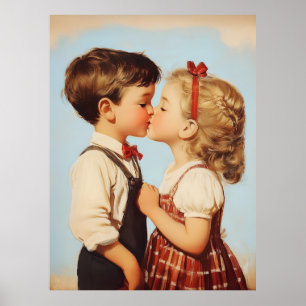Vintage Kindheit Sweetheart Kiss Poster