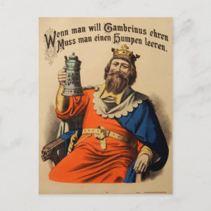 Vintage King auf Thron mit Stein Bier Postkarte