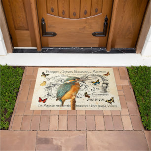 Vintage Kingfisher & Butterflies Französische Werb Fußmatte