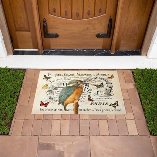 Vintage Kingfisher & Butterflies Französische Werb Fußmatte (Außenbereich)