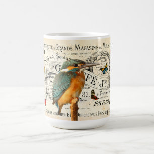 Vintage Kingfisher & Butterflies Französische Werb Kaffeetasse