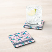 Vintage Kingfisher Vogelarten Blumenmuster Rosa Na Getränkeuntersetzer (Rechte Seite)