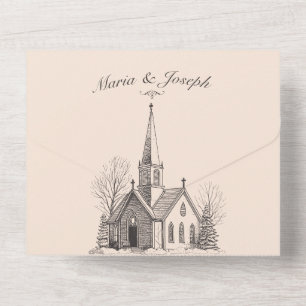 Vintage-Kirche minimalistische Hochzeit All In One Einladung