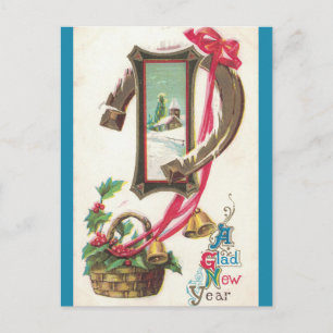 Vintage-Kirche Stechpalme Hufeisen und Glocken Neu Postkarte