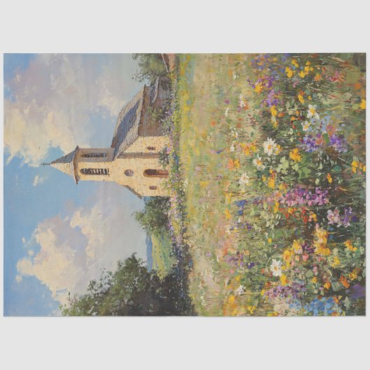 Vintage Kirche Wildblumen Kunst, Dichtung und Musi Seidenpapier (Vorderseite)