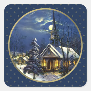 Vintage-Kirchen-Weihnachtsgeschenk-Aufkleber Quadratischer Aufkleber
