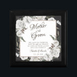 Vintage Kirchenmutter des Bräutigams Personalisier Erinnerungskiste<br><div class="desc">Vintage Cherish White Floral & Rose Gold lackierte Rose und Blume. Vintag klassisches und elegantes Aussehen, viel Grau, Elfenbeinweiß, Rose Gold, Dusty Pink, Pine Green, Gray Blätter und Blattwerk. Mit handgemalten Blumenelementen, Vintagen Schriftart für klassische Schrift und eleganten Rose Gold Glitzer Foil Geometric Square Rahmen auf einem Holzkohle Dunkelgrau bearbeitbaren...</div>