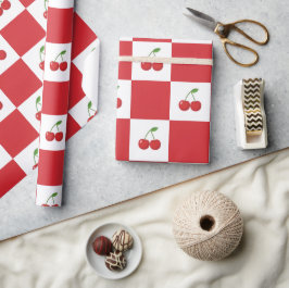 Vintage-Kirsch-Gingham: Coquette & Cottagecore Geschenkpapier