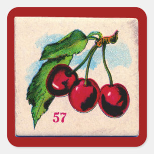 Vintage-Kirsch-Spielkarte Quadratischer Aufkleber