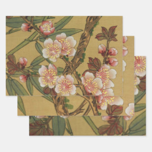 Vintage Kirschblüten Asiatische Japanische Blumen Geschenkpapier Set