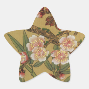 Vintage Kirschblüten Asiatische Japanische Blumen Stern-Aufkleber