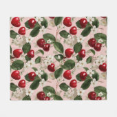 Vintage-Kirschblüten-Botanik-Rosa-Rot-Muster Fleecedecke (Vorderseite (Horizontal))
