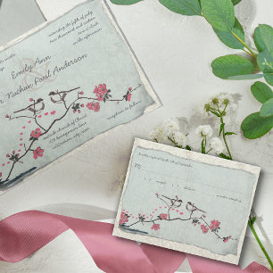Vintage Kirschblüten & Chickadee Damast RSVP Karte