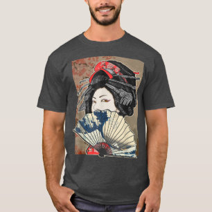 Vintage Kirschblüten-Japanische Geisha-Dame T-Shirt