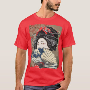 Vintage Kirschblüten-Japanische Geisha-Dame T-Shirt