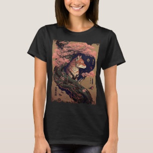 Vintage-Kirschblüten-Japanischer-Fuchs-Scroll-Graf T-Shirt